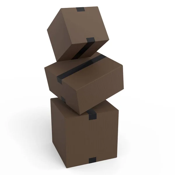 Stapel Kartong Lådor Eller Kartong Presentförpackning Isolerad Vit Bakgrund Renderingskoncept — Stockfoto