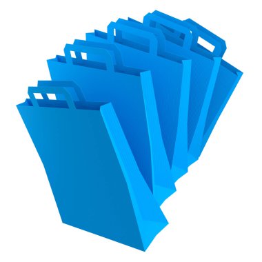 Beyaz arka planda izole edilmiş bir kese kağıdı seti. 3D çevrimiçi alışveriş ve hediye boksu konsepti