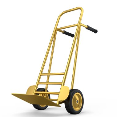 Boş bir el arabası ya da beyaz arka planda izole edilmiş bir kule. 3D teslimat ve depo ve mağaza eşyaları taşıma