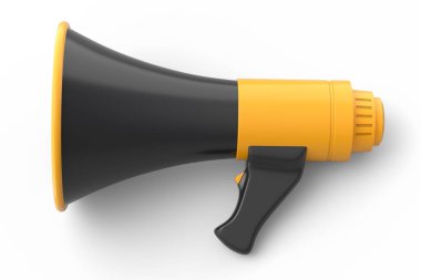 Megaphone isolated on white background. 3d render of shopping and advertisement idea, concept of hiring