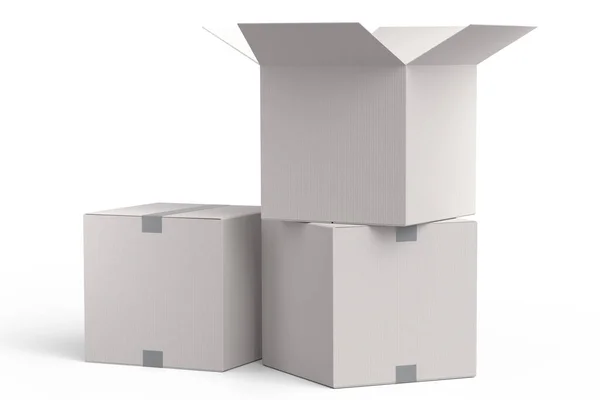 Set Von Pappschachteln Oder Geschenkkartons Isoliert Auf Weißem Hintergrund Renderkonzept — Stockfoto