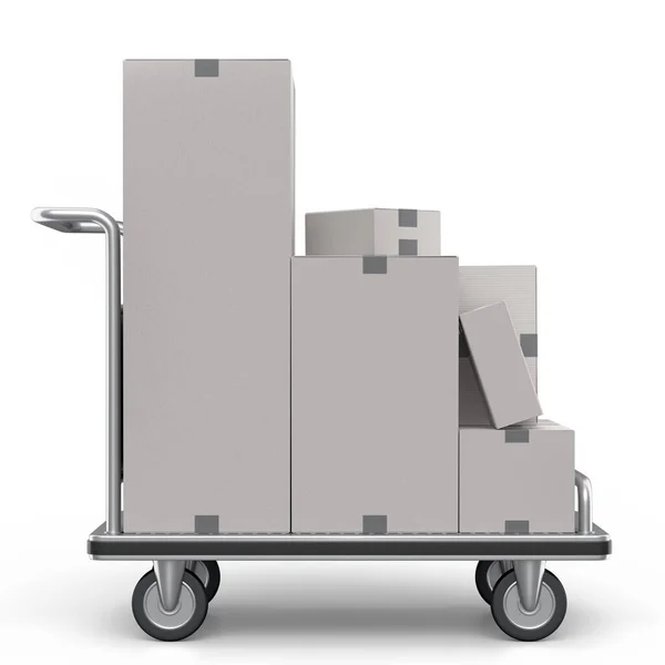Airport Luggage Cart Baggage Trolley Side Stack Cardboard Boxes Cartons — Stock Photo, Image