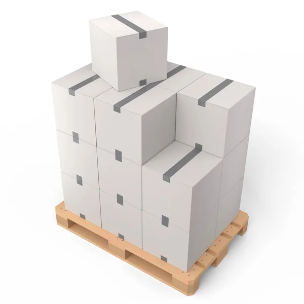 Set Aus Holzpaletten Für Die Lagerung Von Fracht Mit Kartons — Stockfoto