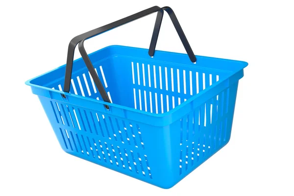 Plastic Shopping Basket Supermarket White Background Render Concept Online Shopping — Zdjęcie stockowe