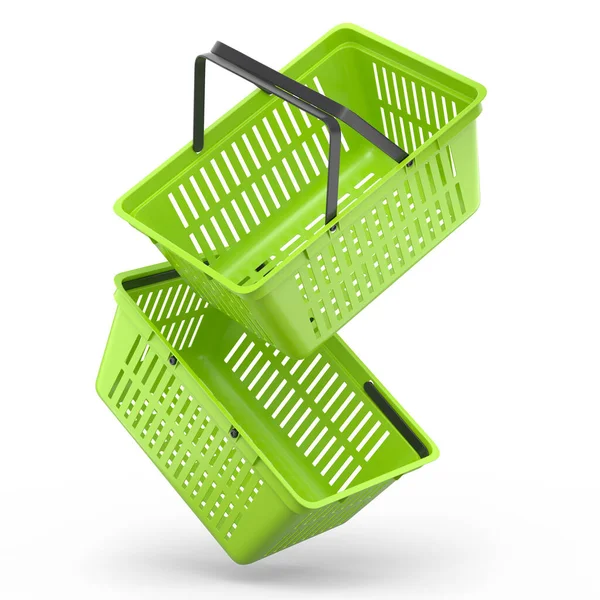 Set Plastic Shopping Basket Supermarket White Background Render Concept Online — Stock Photo, Image