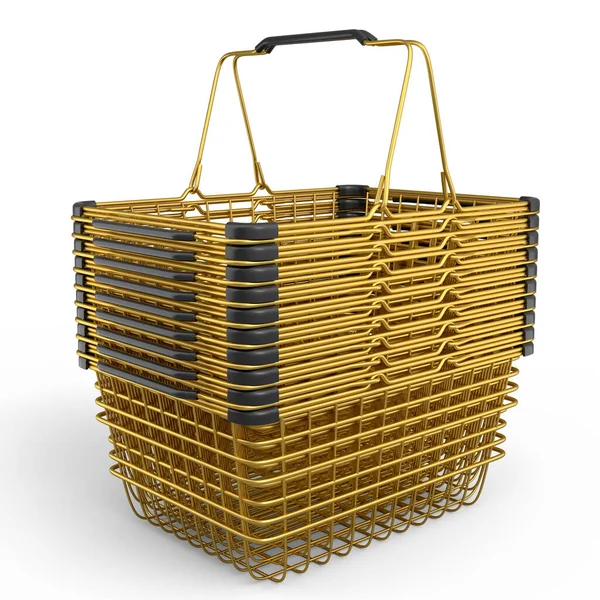 Stack Metalwire Shopping Basket Supermarket White Background Render Concept Online — стоковое фото