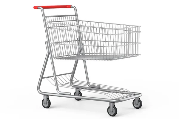 白色背景的购物车或购物车购买食品杂货 3D渲染销售 购物和交货的概念 — 图库照片