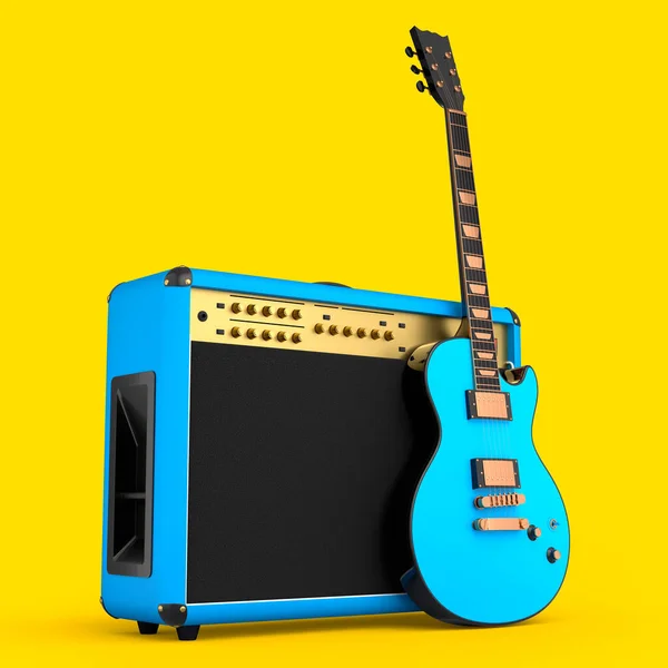 Amplificador Clásico Con Guitarra Eléctrica Acústica Aislada Sobre Fondo Amarillo — Foto de Stock