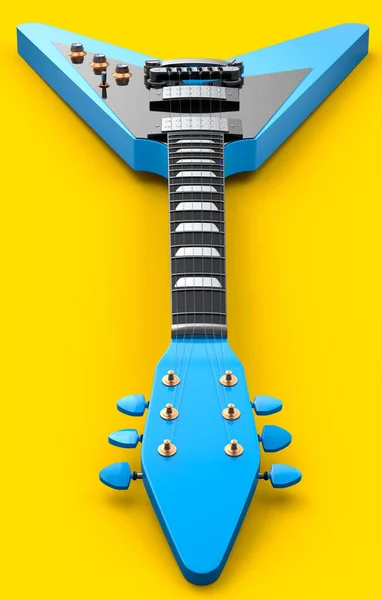 クローズアップ黄色の背景に絶縁されたエレクトリックアコースティックギター 音楽ショップのための重い金属ギターとロックフェスティバルポスターのための概念の3Dレンダリング — ストック写真