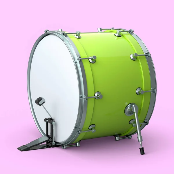 ピンクの背景にペダル付きのリアルなドラム ドラムマシンの3Dレンダリングコンセプト — ストック写真