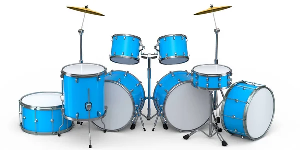 白い背景に金属シンバルと現実的なドラムのセット ドラムマシン ドラムセットの3Dレンダリングコンセプト — ストック写真