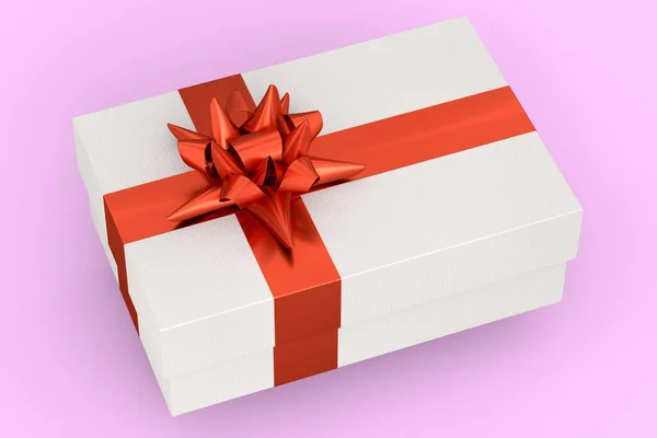 リボンと弓をピンクの背景に隔離されたギフトボックス 挨拶デザインの3Dレンダリングの概念誕生日 クリスマス ブラックフライデー — ストック写真