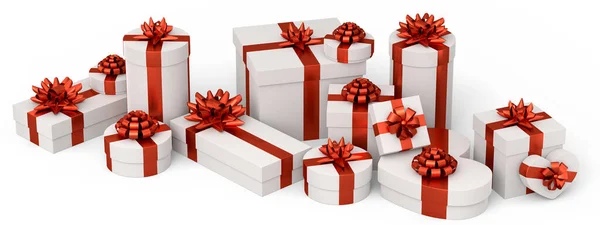 Gift Boxes Ribbon Bow Isolated White Background Render Concept Greeting — Stock Photo, Image