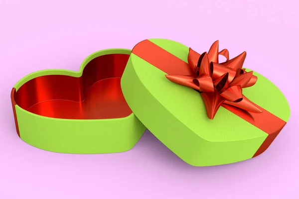 Dárkové Krabice Srdce Tvaru Stuhy Luk Izolované Růžovém Pozadí Vykreslení — Stock fotografie
