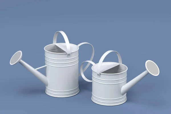 Set Watering Cans Grey Background Render Concept Gardening Equipment Tools — Stock Photo, Image