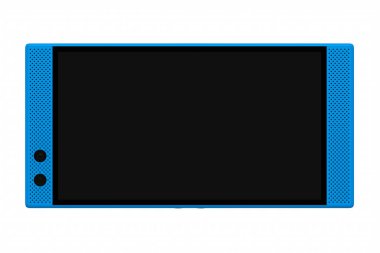 Boş ekranlı mavi akıllı telefonun ön görüntüsü, mobil oyun konsepti. Çevrimiçi oyunların 3B canlandırması