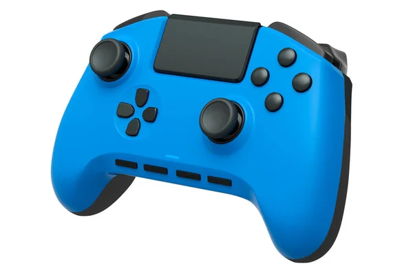 現実的な青のビデオゲームのジョイスティックの白い背景に クラウドゲームやゲーマーのワークスペースのコンセプトのためのストリーミングギアの3Dレンダリング — ストック写真