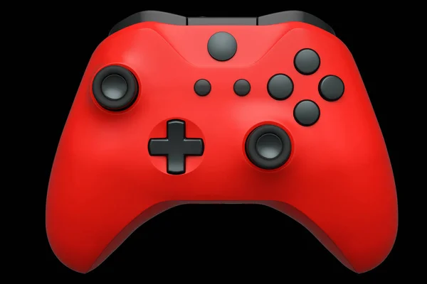 黒の背景にビデオゲームコントローラーのための現実的な赤いジョイスティック クラウドゲームやゲーマーのワークスペースのコンセプトのためのストリーミングギアの3Dレンダリング — ストック写真