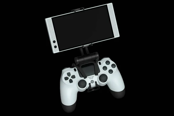 Realisztikus Fehér Joystick Játékokat Játszani Egy Mobiltelefon Fekete Alapon Videojáték — Stock Fotó