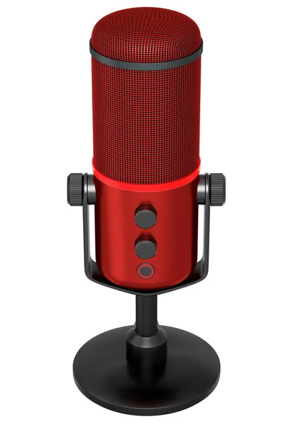 Rendering Eines Roten Studio Kondensatormikrofons Isoliert Auf Weißem Hintergrund Konzept — Stockfoto