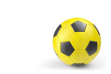 Sarı futbol topu ya da beyaz arka planda izole edilmiş futbol topu. Takım oyunu için 3 boyutlu spor aksesuarları hazırlama