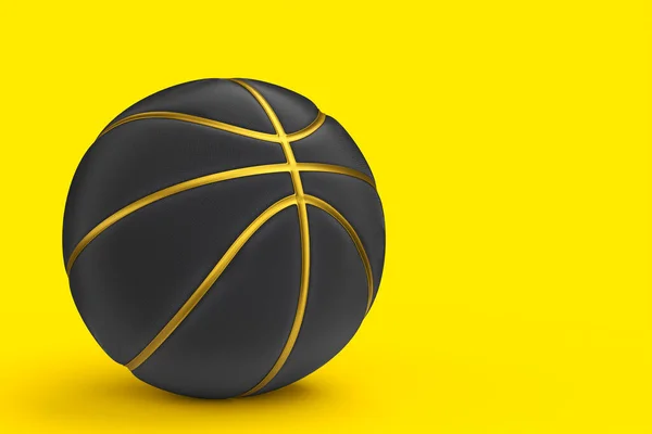 Золотий Чорний Баскетбольний Ізольований Жовтому Тлі Візуалізація Спортивних Аксесуарів Гри — стокове фото