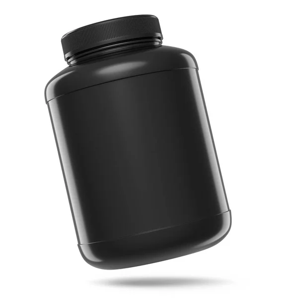 Frasco Plástico Negro Para Nutrición Deportiva Proteína Suero Leche Polvo — Foto de Stock