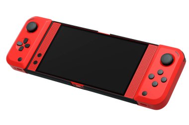 Beyaz arka planda cep telefonuna bağlı gerçekçi video oyun kontrolörleri. Çevrimiçi oyun için akıllı telefon için 3B oyun alanı oluşturma