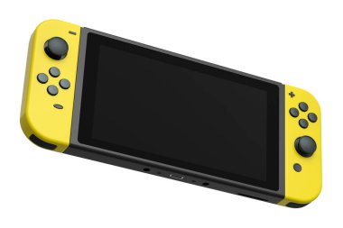 Beyaz arka planda cep telefonuna bağlı gerçekçi video oyun kontrolörleri. Çevrimiçi oyun için akıllı telefon için 3B oyun alanı oluşturma