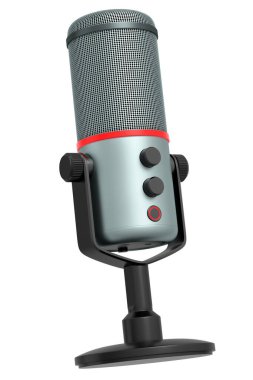 Stüdyo yoğunlaştırıcısının 3 boyutlu görüntüsü beyaz arka planda izole edilmiş. Bulut oyunu ve oyun yayın hizmetleri kavramı