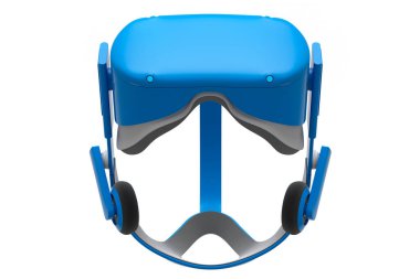 Sanal mavi gerçeklik gözlükleri beyaz arka planda izole edilmiş. Artırılmış gerçeklikte veya sanal oyunlarda sanal tasarım için 3d gözlük oluşturma