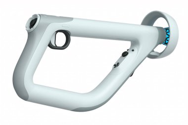 Çevrimiçi oyun için sanal gerçeklik kontrolörleri ve beyaz arka planda bulut oyunları. Artırılmış gerçeklik ya da VR için 3B görüntüleme aygıtı