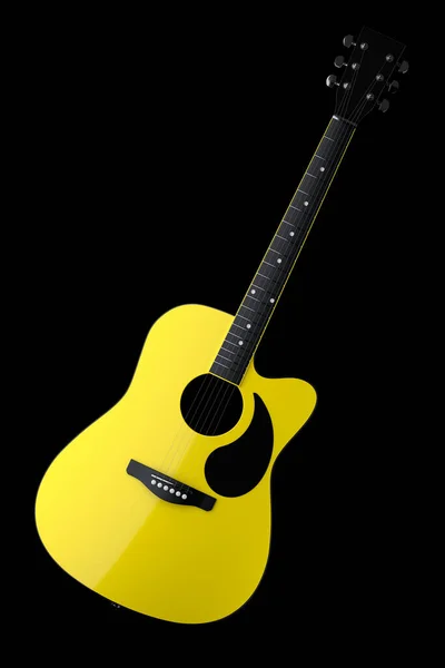 Primer Plano Guitarra Acústica Aislada Sobre Fondo Negro Render Concepto — Foto de Stock
