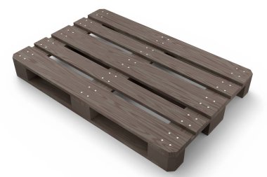 Depo için ahşap palet beyaz arka planda izole edilmiş. Kargo yükleme ve taşıma, nakliye, nakliye, depolama servis ekipmanları için 3D tepsi hazırlama