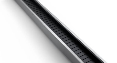 Bagaj teslim alanındaki havalimanı bagaj bandı beyaz arka planda izole edilmiş. Seyahat tatil konseptinin 3D sunucusu.