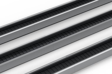 Bagaj teslim alanındaki havalimanı bagaj bandı beyaz arka planda izole edilmiş. Seyahat tatil konseptinin 3D sunucusu.