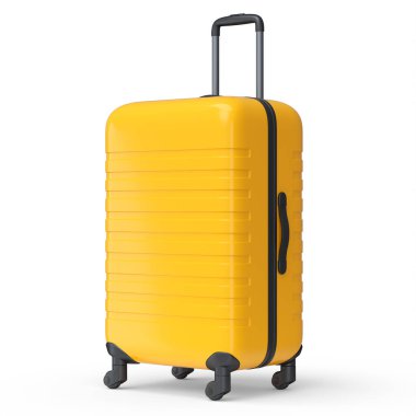 Normal turuncu polikarbonat bavulu beyaz arka planda izole edilmiş. 3D seyahat konsepti bagaj veya bagaj