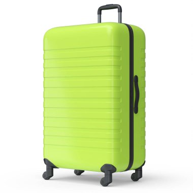 Large green polycarbonate suitcase isolated on white background. 3d render travel concept of baggage or luggage