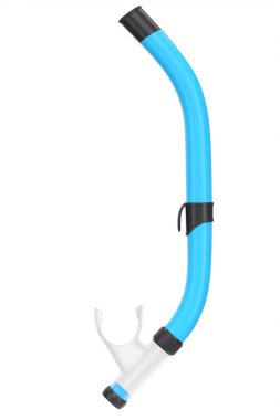 Beyaz arka planda izole edilmiş havuzda dalmak ve yüzmek için mavi şnorkel. Yaz tatili için 3D dalış ve şnorkelle dalış ekipmanı.