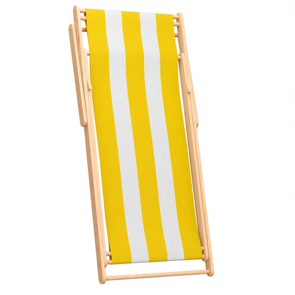 Yellow striped beach chair isolated on white background. 3d rendering of beach and ocean vacations and summer getaways