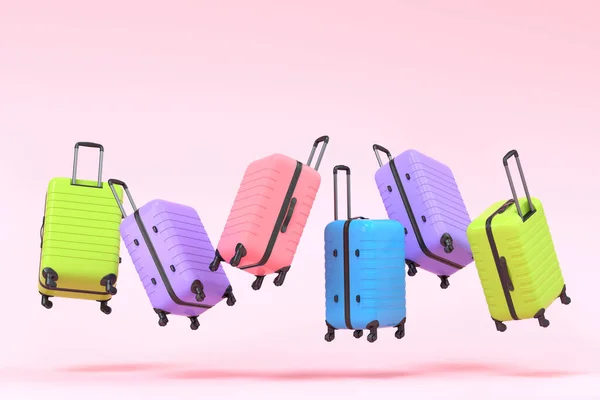 ピンクを基調としたカラフルなスーツケースや手荷物 夏休みのコンセプトと休日の3Dレンダリング — ストック写真
