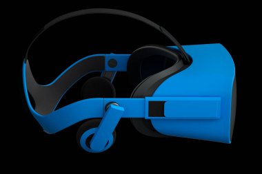 Siyah arka planda izole edilmiş sanal mavi gerçeklik gözlükleri. Artırılmış gerçeklikte veya sanal oyunlarda sanal tasarım için 3d gözlük oluşturma