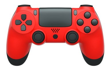 Beyaz arka planda gerçekçi kırmızı video oyunu joystick 'i. Bulut oyunu ve oyun alanı çalışma alanı konsepti için 3 boyutlu görüntüleme