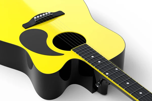 Close-up of acoustic guitar isolated on white background. 3d render of concept for rock festival poster with spanish guitar for music shop