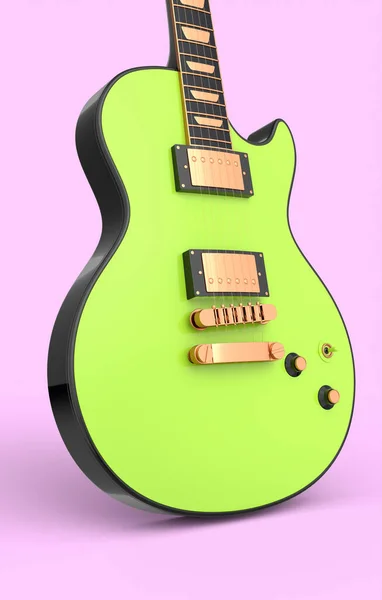 Close-up Electric acoustic guitar isolated on pink background. 3d render of concept for rock festival poster with heavy metal guitar for music shop