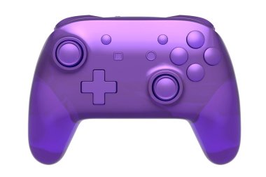 Realistic video game joystick in trendy style glassmorphism or frosted glass effect on white background. 3D render of streaming gear for cloud gaming and gamer workspace concept