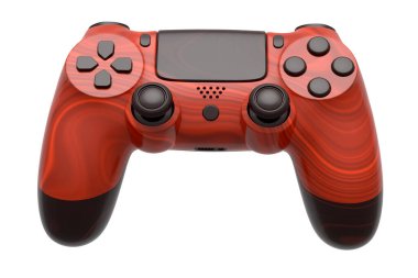 Realistic video game joystick with seamless wavy pattern on white background. 3D render of streaming gear for cloud gaming and gamer workspace concept