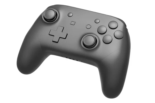 现实的电子游戏控制杆与黑色铬纹理隔离在白色背景 用于云游戏和游戏玩家工作空间概念的流齿轮三维渲染 — 图库照片