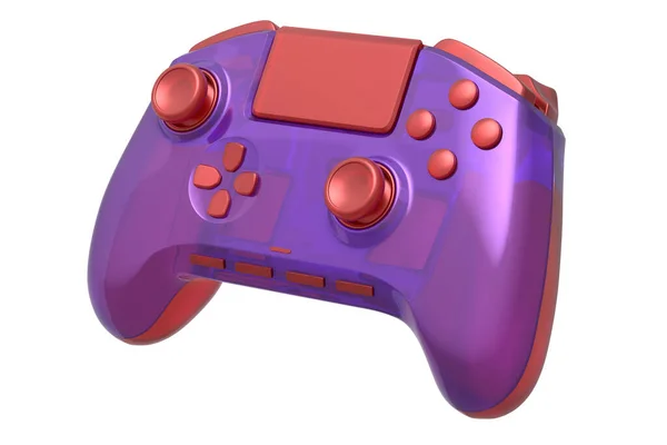 バイオレットの背景に隔離された紫色のクロム質感と現実的なビデオゲームジョイスティック クラウドゲームやゲーマーのワークスペースのコンセプトのためのストリーミングギアの3Dレンダリング — ストック写真