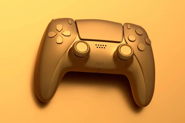 Realistic Video Game Joystick Gold Chrome Texture Isolated Golden Background — Stockfoto